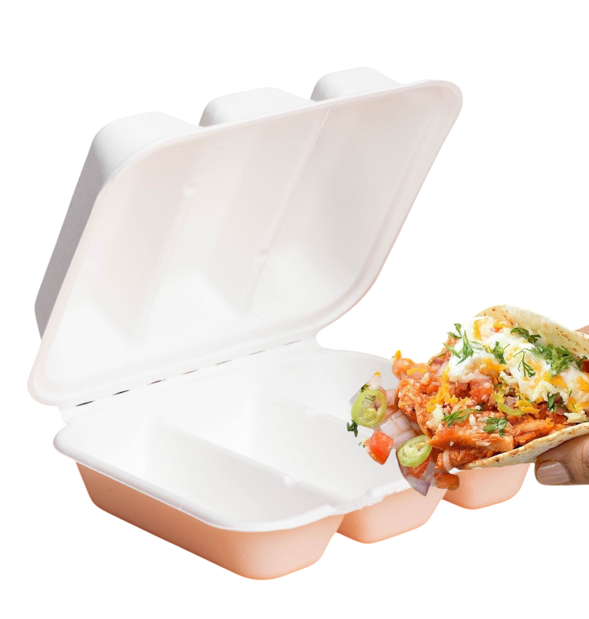 Open plant-based taco box with prepared taco