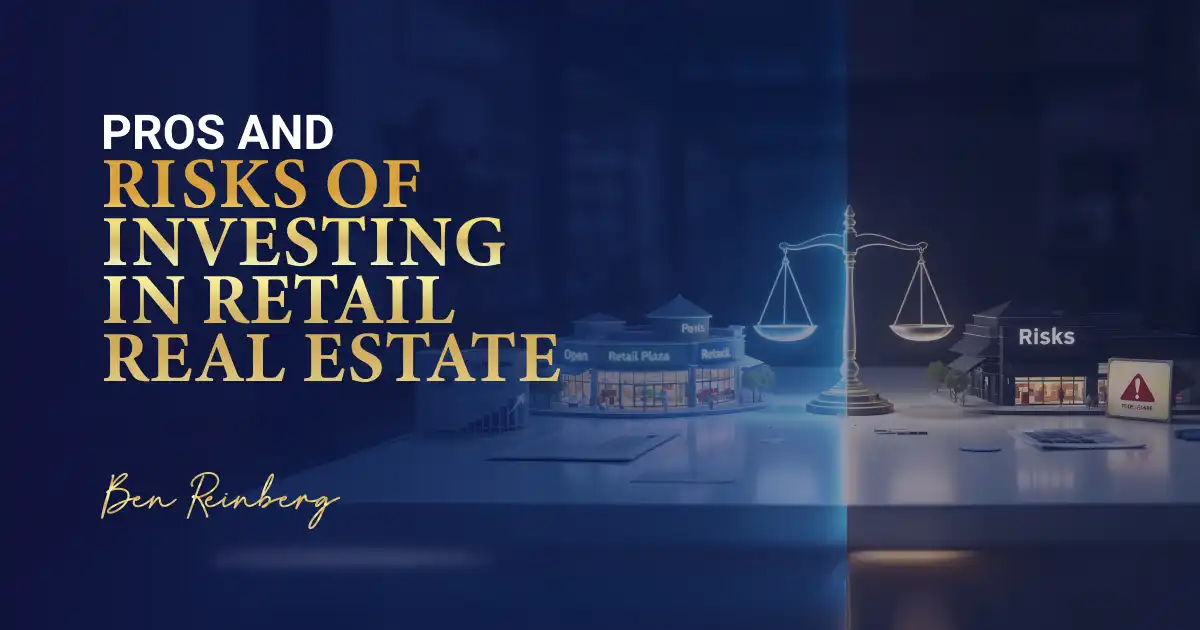 3D retail real estate models with balance scale showing pros and risks of investment