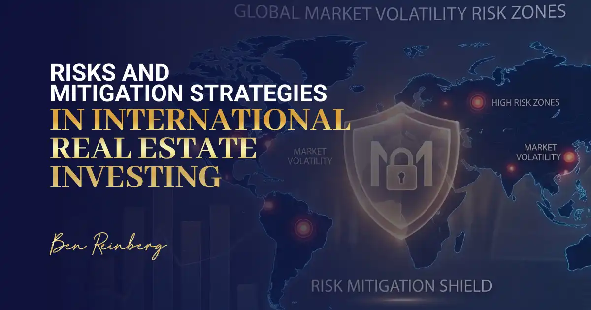 World map graphic with glowing risk zones, security shield icon, and dark blue design.