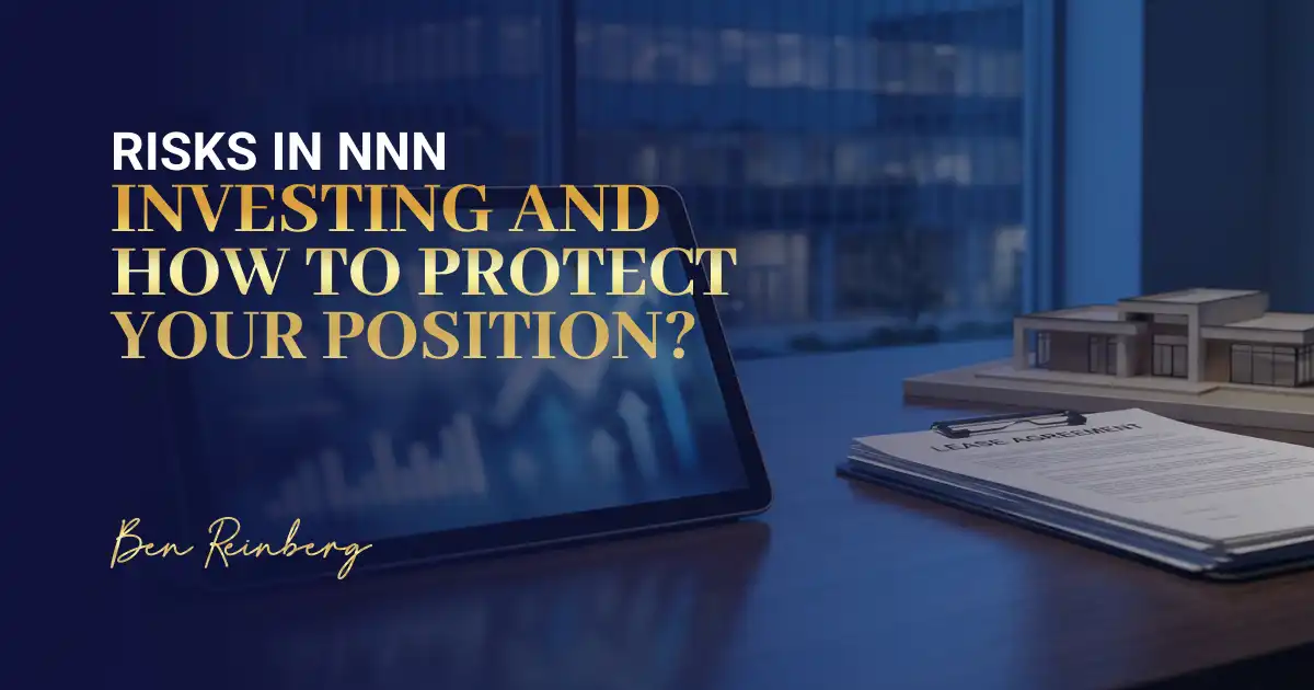 Commercial real estate NNN investing cover design with tablet charts and model.