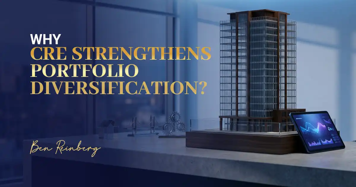 Commercial real estate portfolio design with high-rise model and investment charts