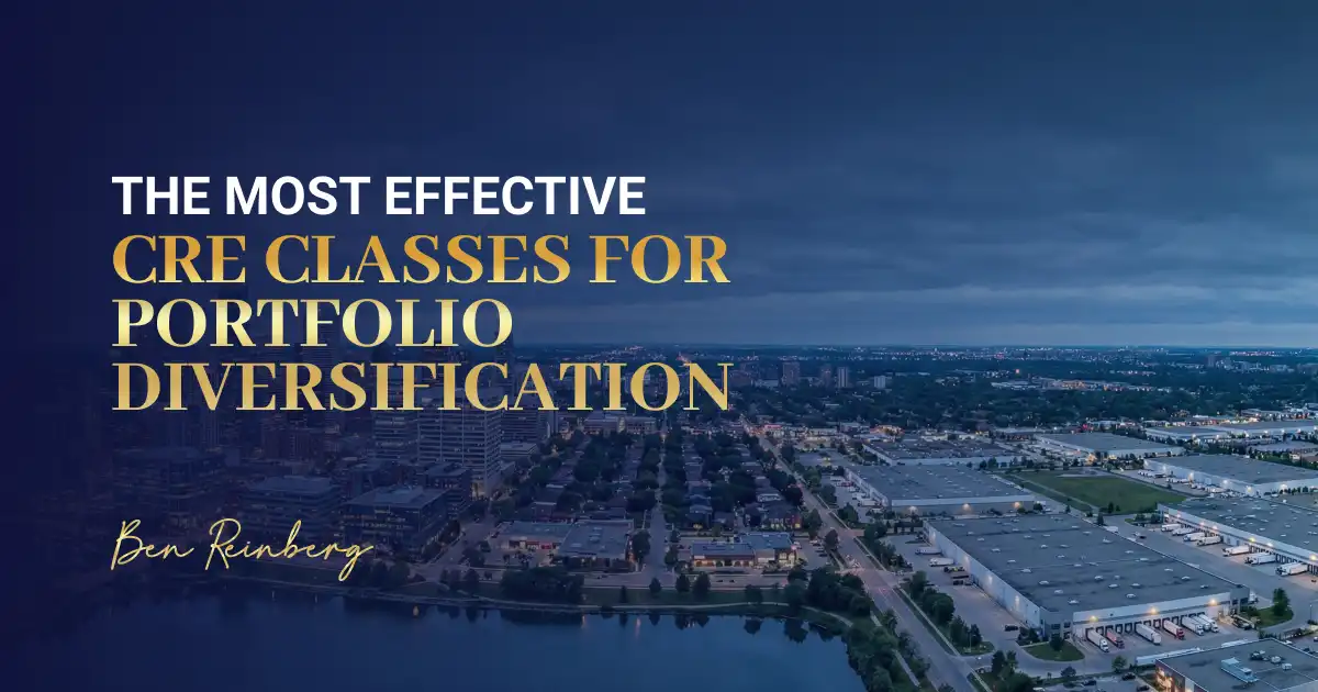 Commercial real estate portfolio design with aerial cityscape and CRE assets