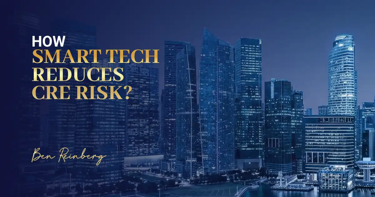 Smart tech commercial real estate design with modern city skyline at night