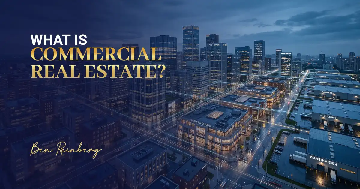 City skyline showing commercial real estate with retail and warehouse zones.