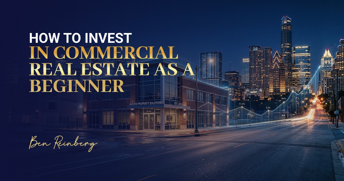 Commercial real estate properties in a city street skyline at night