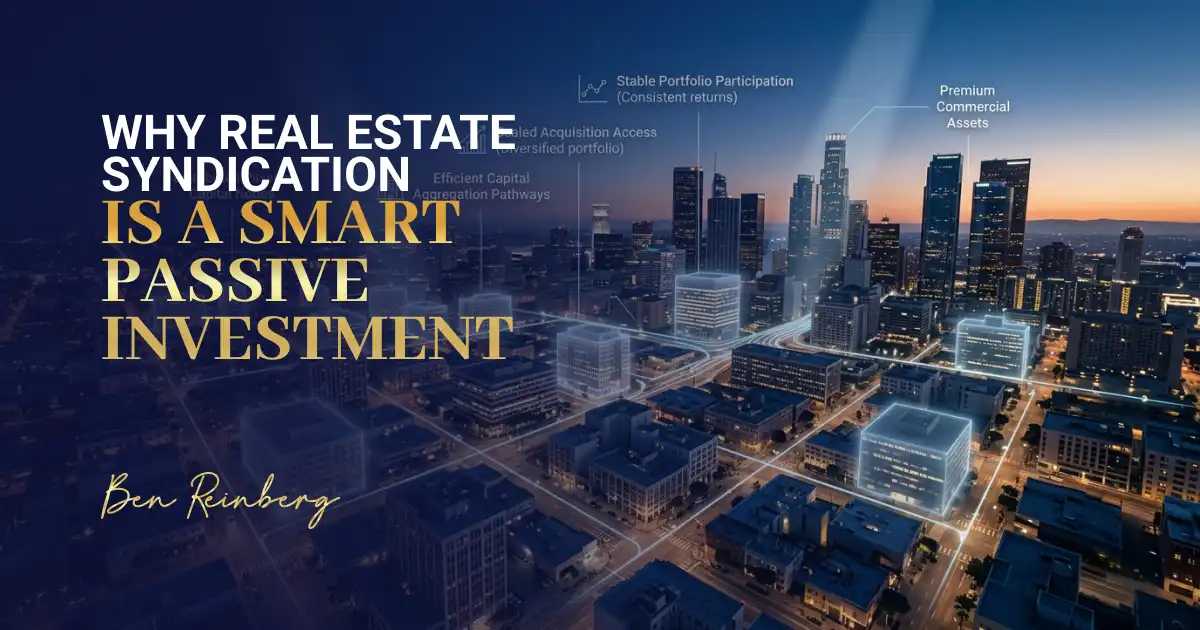 Commercial skyline with asset visuals tied to commercial real estate syndication