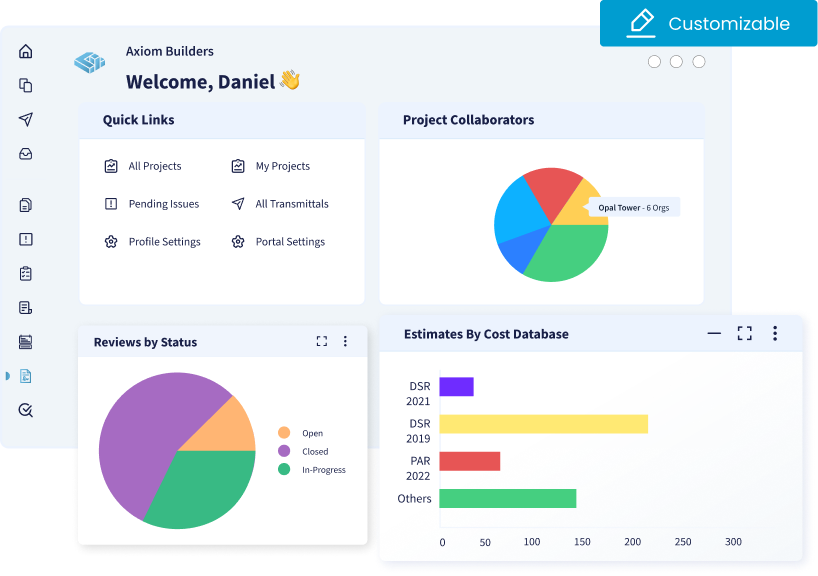 Customizable dashboards and reports in construction management software