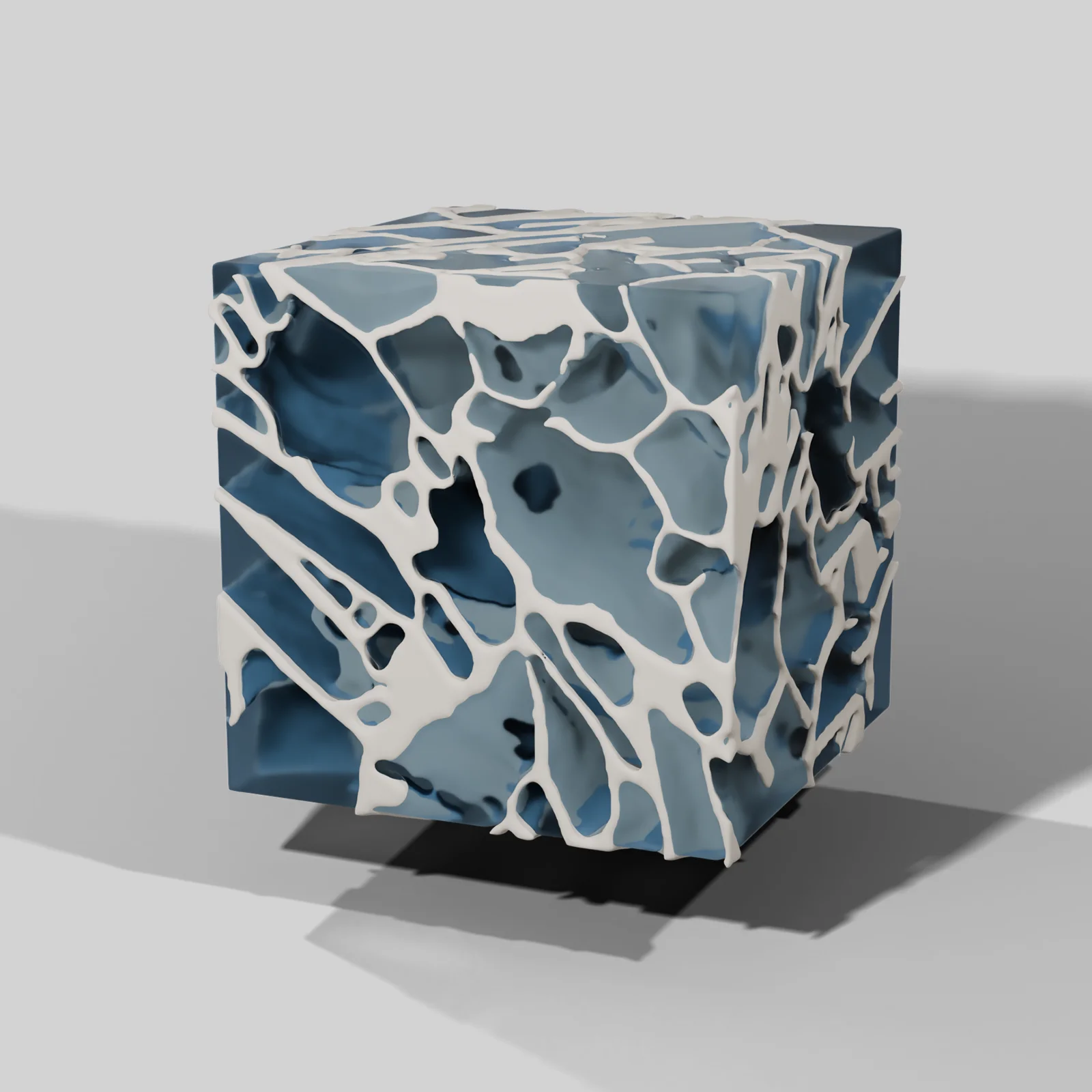 3D microstructure render of a pharmaceutical dosage form showing segmented material phases from micro-CT or electron microscopy imaging