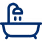 Blue icon of a bathtub with water and a showerhead.