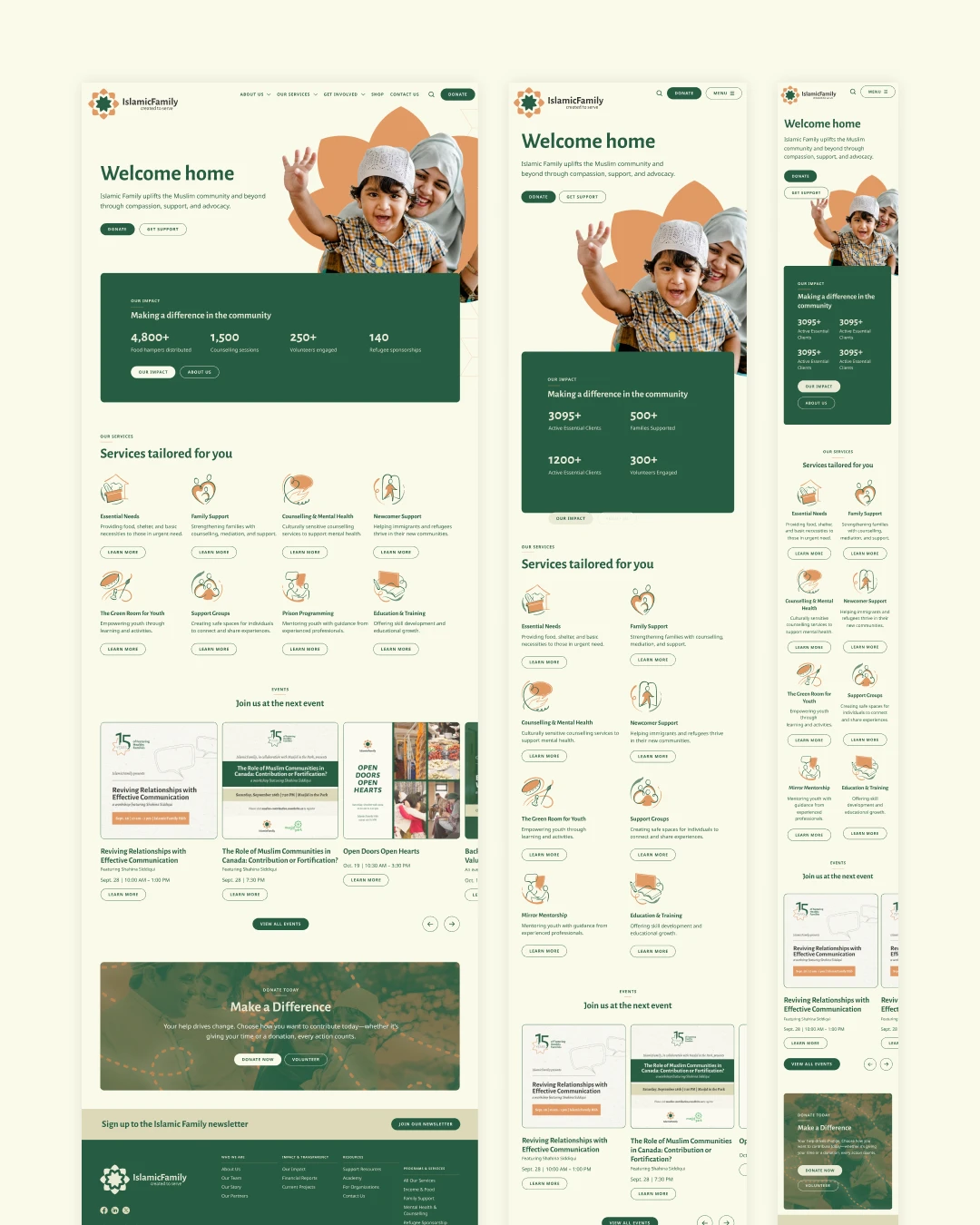 Desktop, tablet, and mobile mockups of Islamic Family homepage