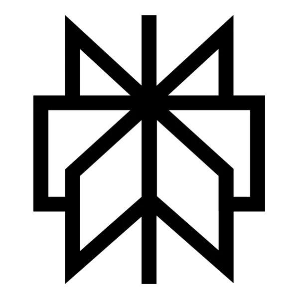Black geometric abstract logo with symmetrical shapes forming a star-like pattern.