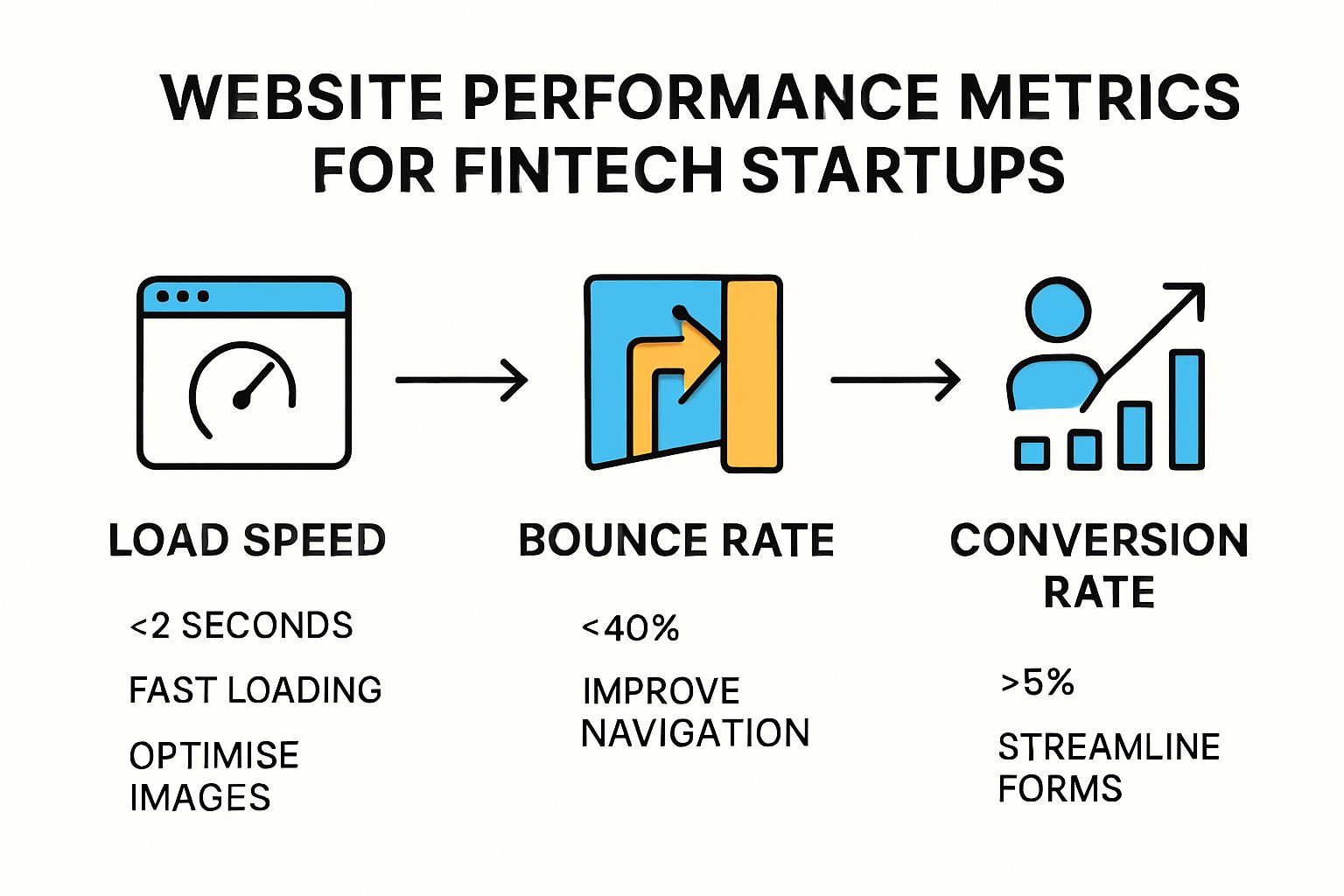 Infographic showing website performance metric comparisons for fintech startups