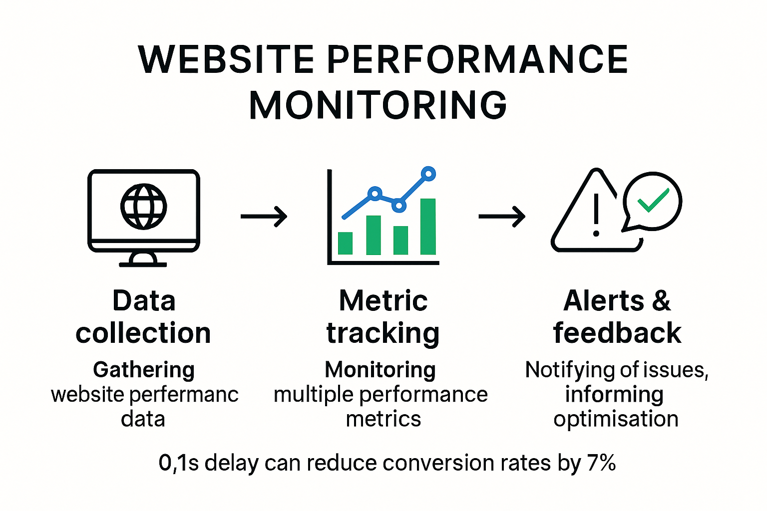 Infographic showing process of website performance monitoring tools
