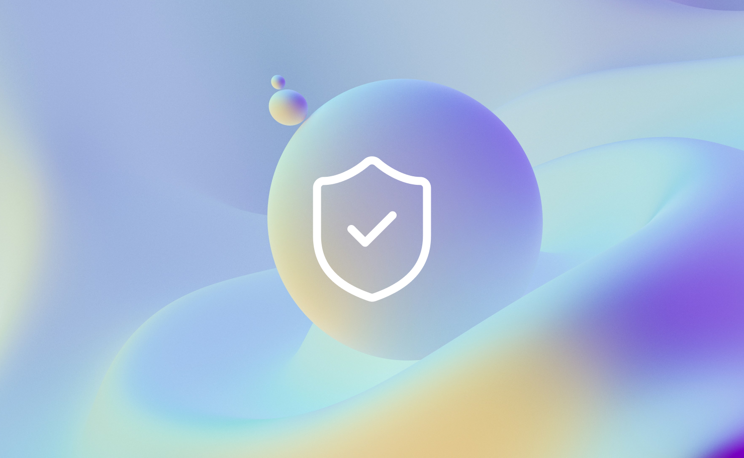 Shield and checkmark icon on a pastel blue and yellow gradient background.