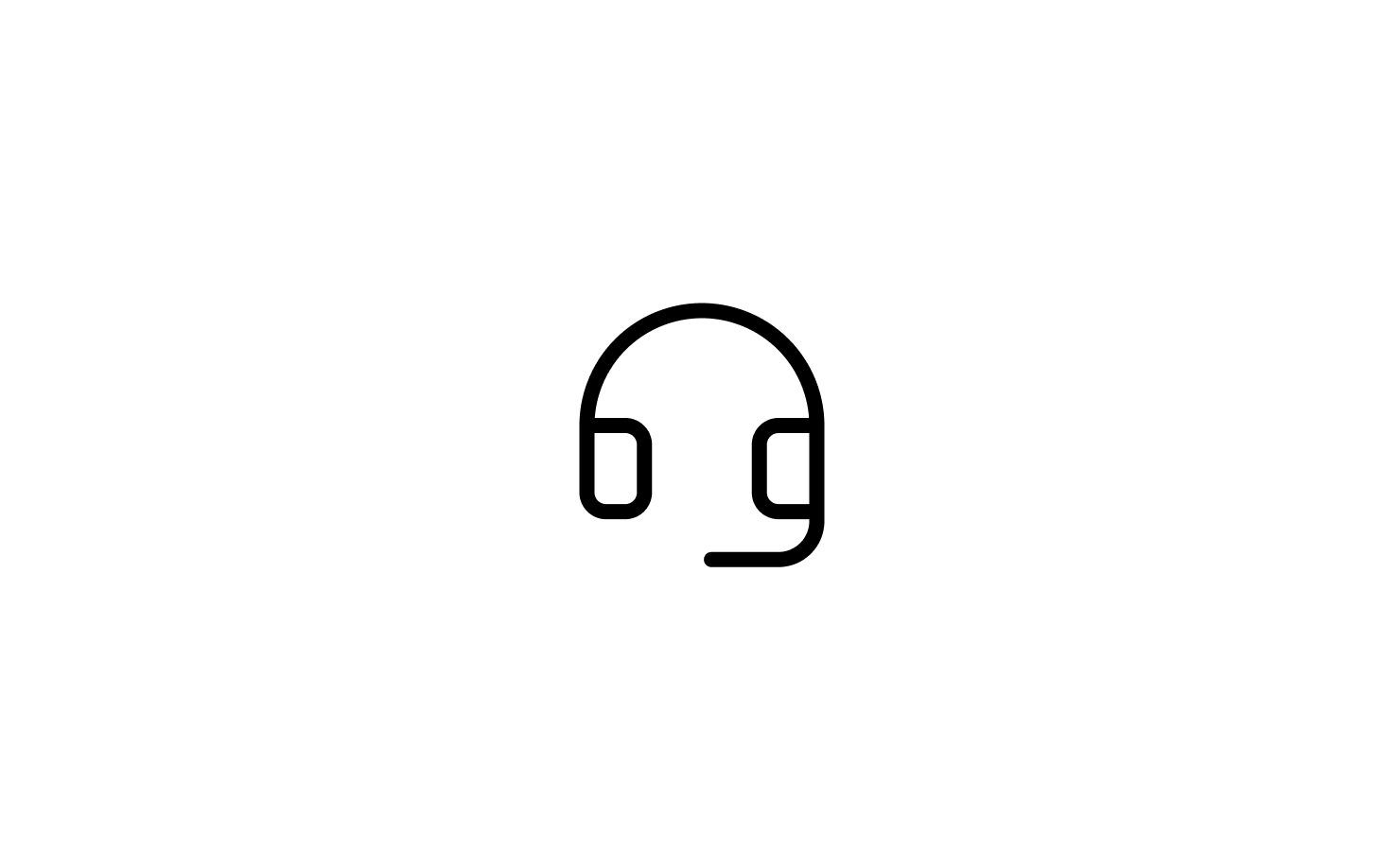 Black headphone icon on white background, representing call center efficiency
