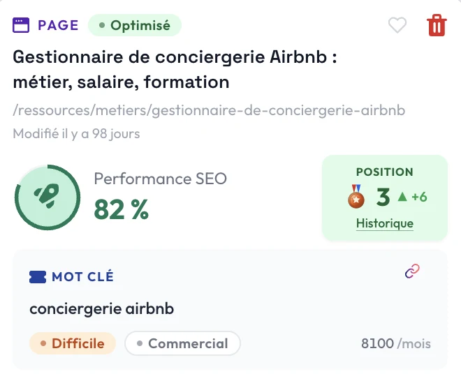 Carte de résultat Inky : page gestionnaire de conciergerie Airbnb en position 3 sur conciergerie airbnb