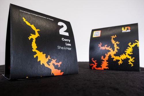 A photo of printed name tents showing the untitled design