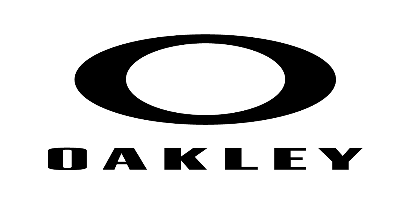 Oakley logo with black elliptical icon and bold company name