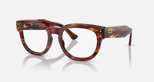 Ray-Ban tortoiseshell eyeglasses with thick frames on white background