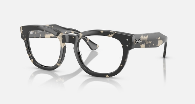 Black and white Ray-Ban eyeglasses with thick frames on white background