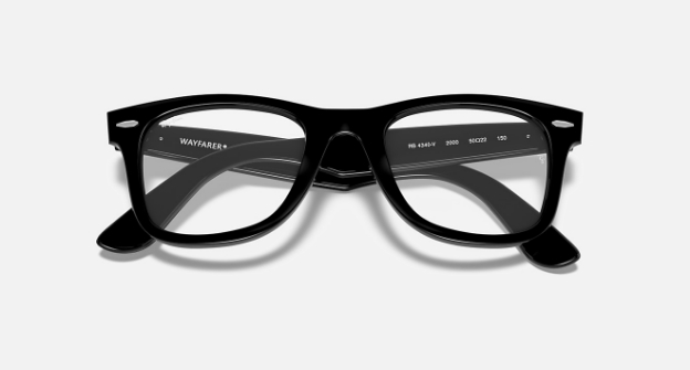 Black Wayfarer-style eyeglasses on a white background