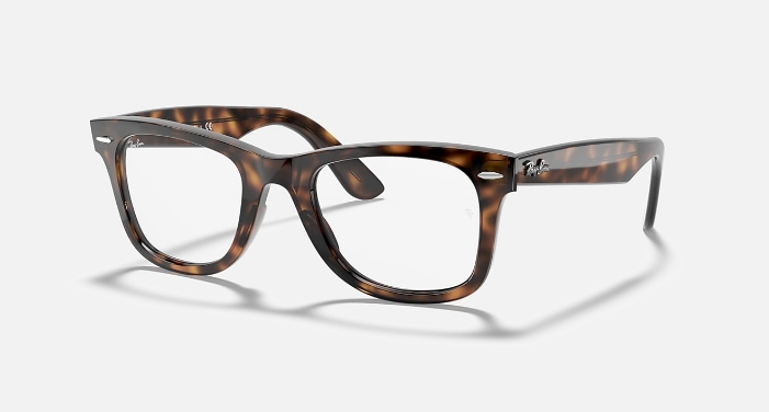 Tortoiseshell Ray-Ban eyeglasses on a white background