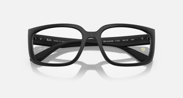 Black rectangular Ray-Ban eyeglasses on a white background
