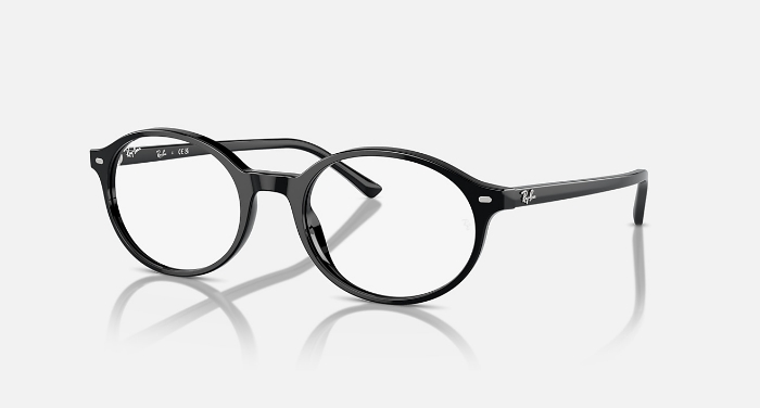 Black Ray-Ban oval eyeglasses with clear lenses on white background
