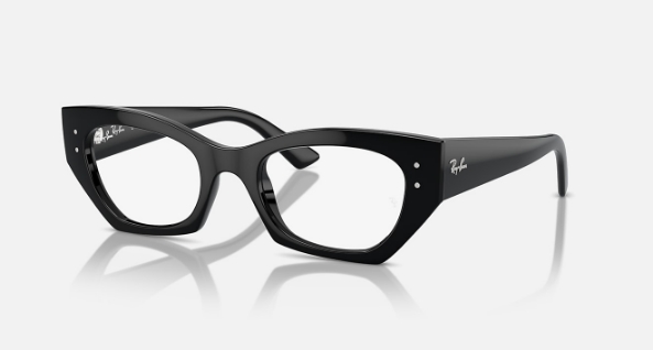 Black Ray-Ban cat-eye glasses with thick frames on white background