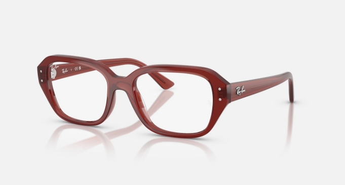 Red Ray-Ban rectangular eyeglasses with thick frames on white background