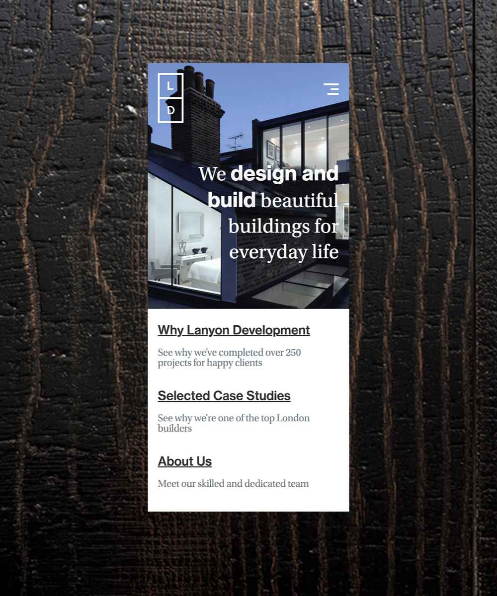 Lanyon Development website displayed on a mobile phone