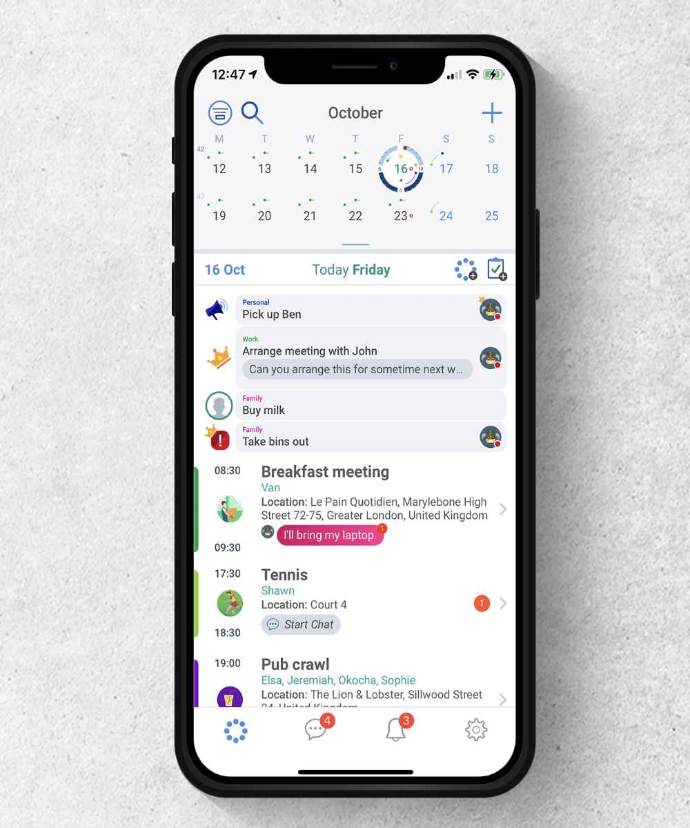 WannaJoin iOS app screen showing calendar and reminders