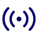 Blue Wi-Fi symbol with a central dot and three curved lines on each side indicating signal.