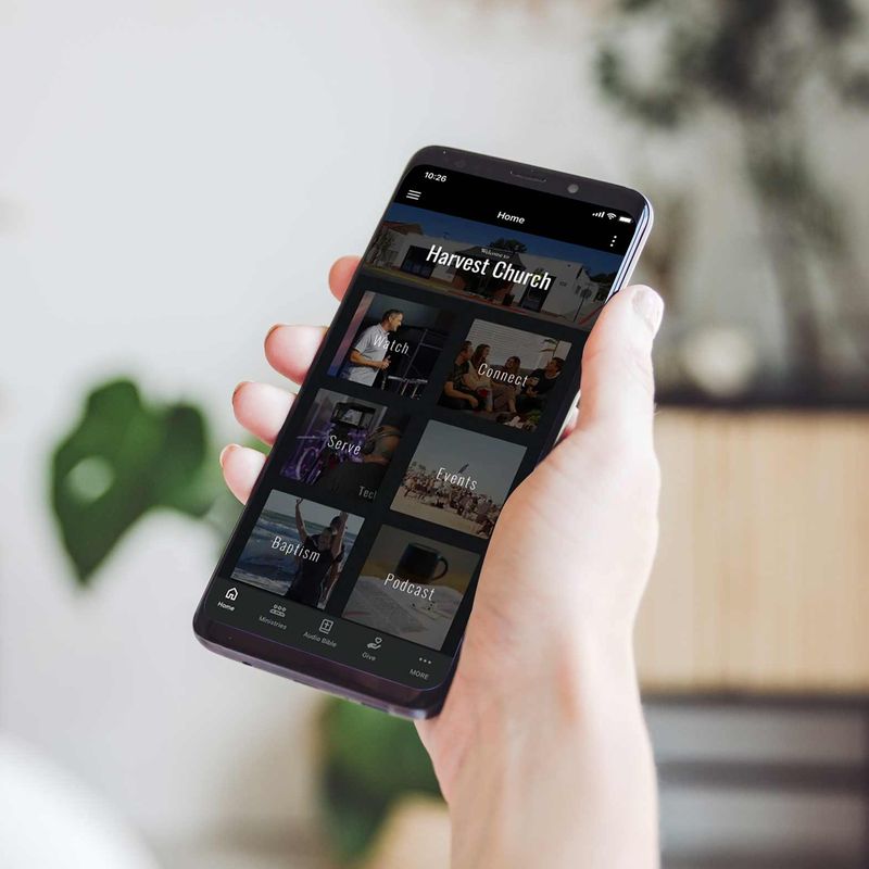 Harvest Church app being used on a mobile device
