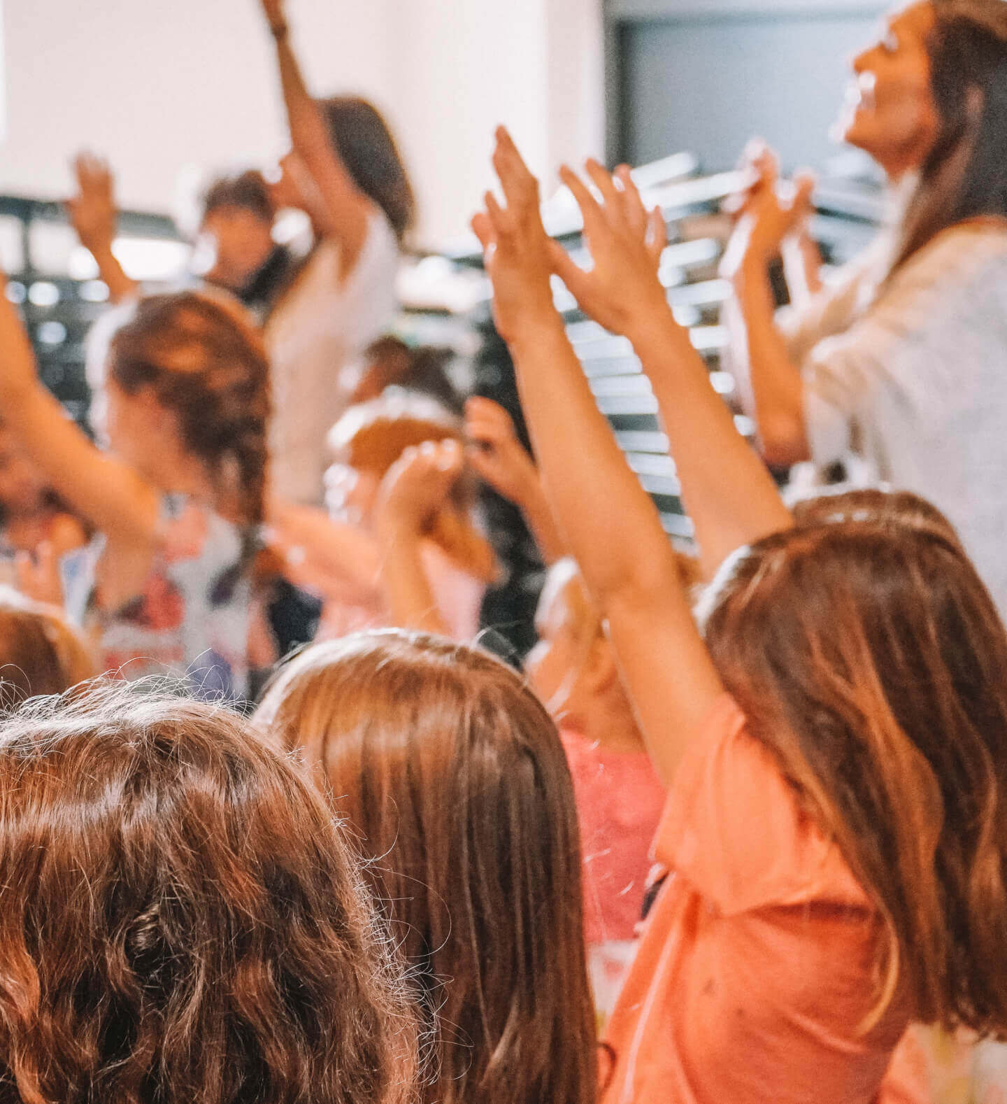 3rd and 4th graders worshipping during a Christian Sunday school service at Harvest Church in Arroyo Grande