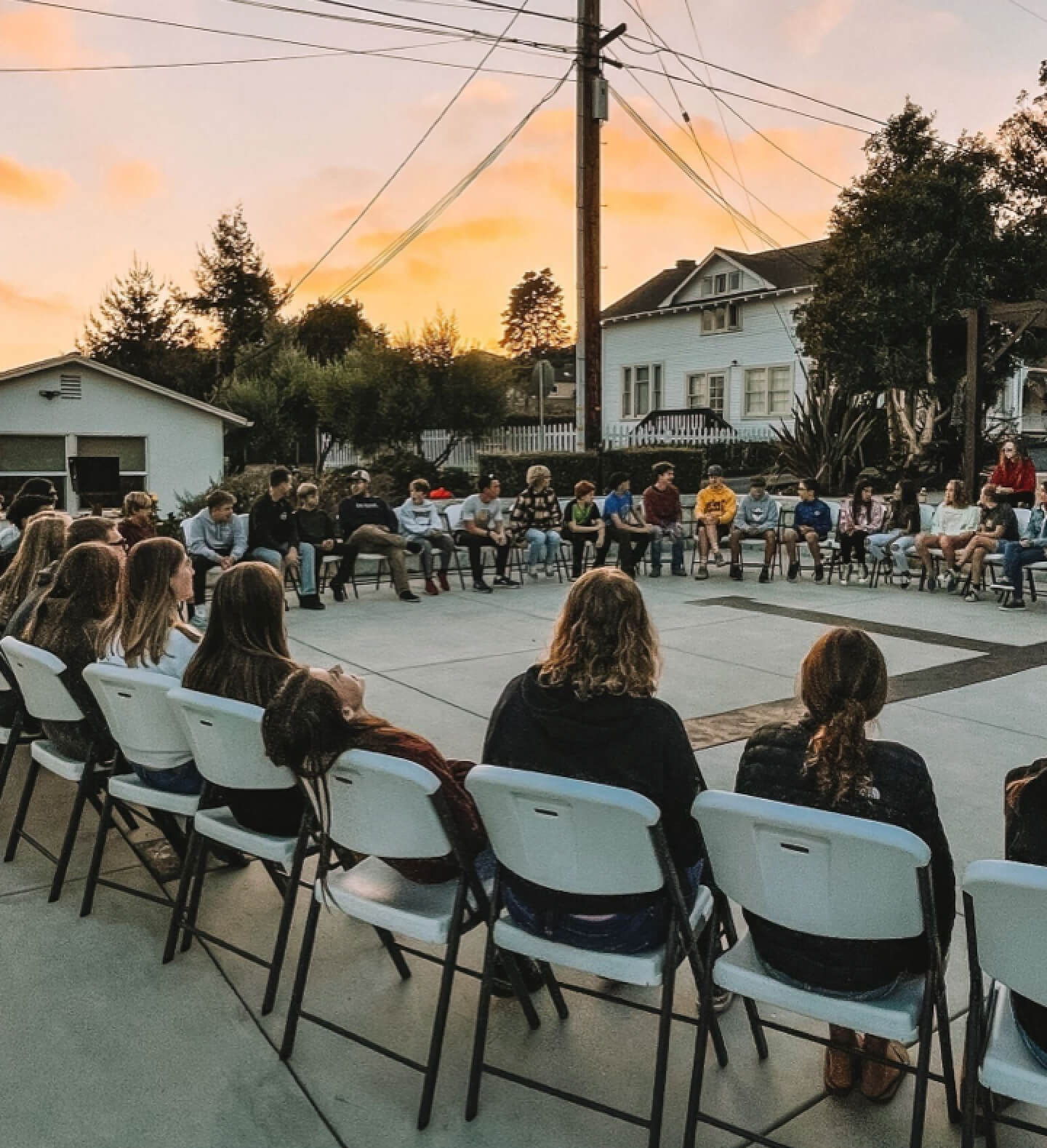 A fun outdoor activity during the Young Heirs youth group meeting, on the patio of Harvest Church in the Village of Arroyo Grande, CA