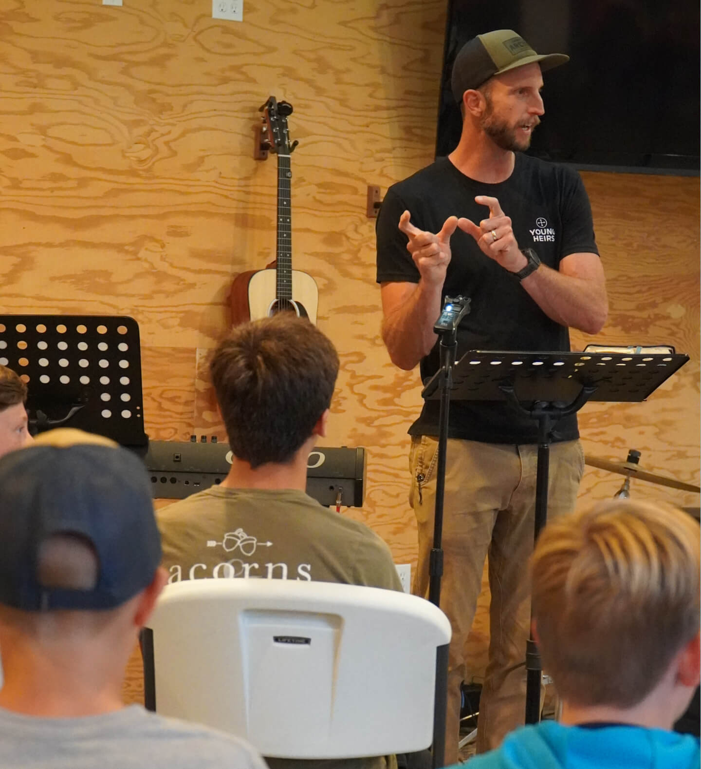 Young Heirs youth and family pastor teaching at the Young Heirs midweek meeting at Harvest Church, Arroyo Grande