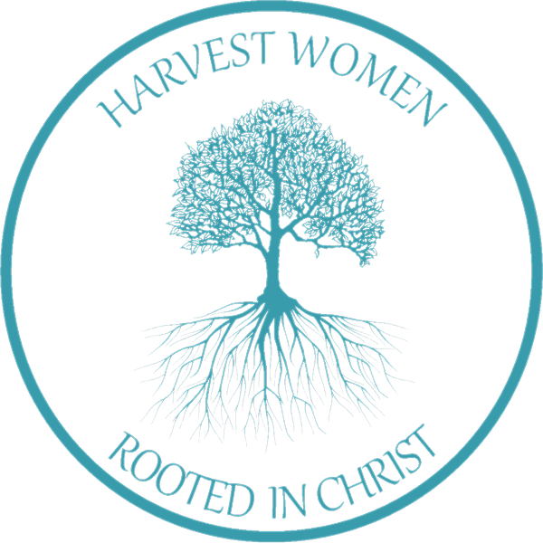 Logo for Harvest Church’s Women’s Ministry with the slogan, “Rooted in Christ“