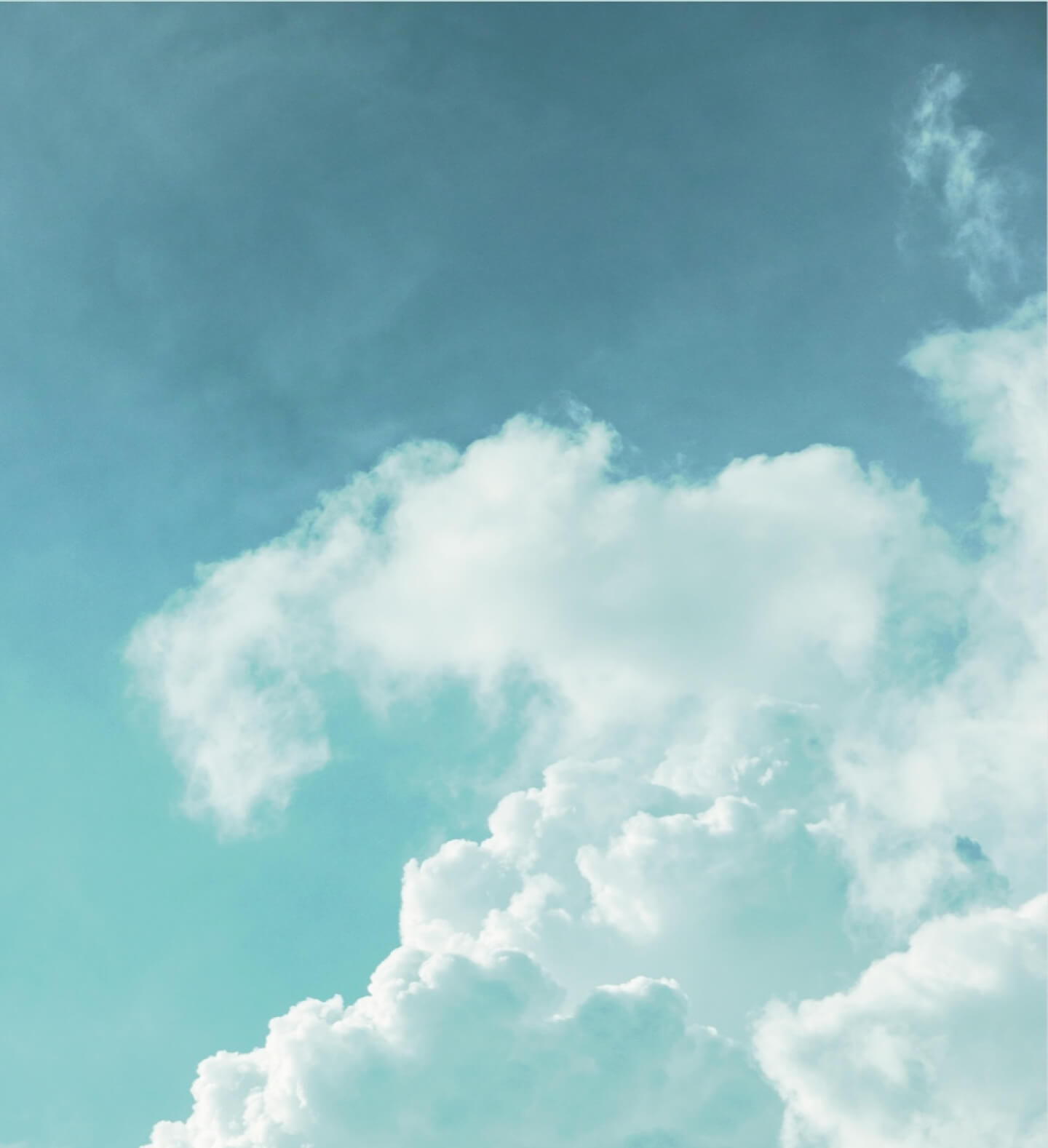 A second heavenly image of clouds in a lovely gradient of ice, cyan, and turquoise blues, meant to evoke imagery of Salvation through Jesus Christ, showcased on Harvest Church’s website