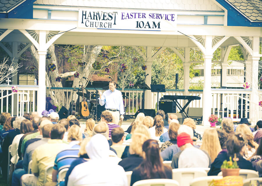 An early Harvest Church Easter service at Heritage Square Park