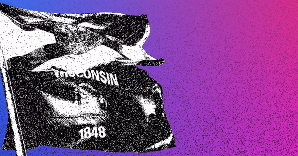 State flags of Florida and Wisconsin in front of the Independent Center's purple gradient, representing independent voters in those states