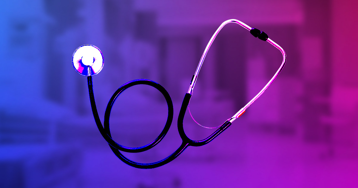Stethoscope in front of a hospital room, representing medicaid in America 