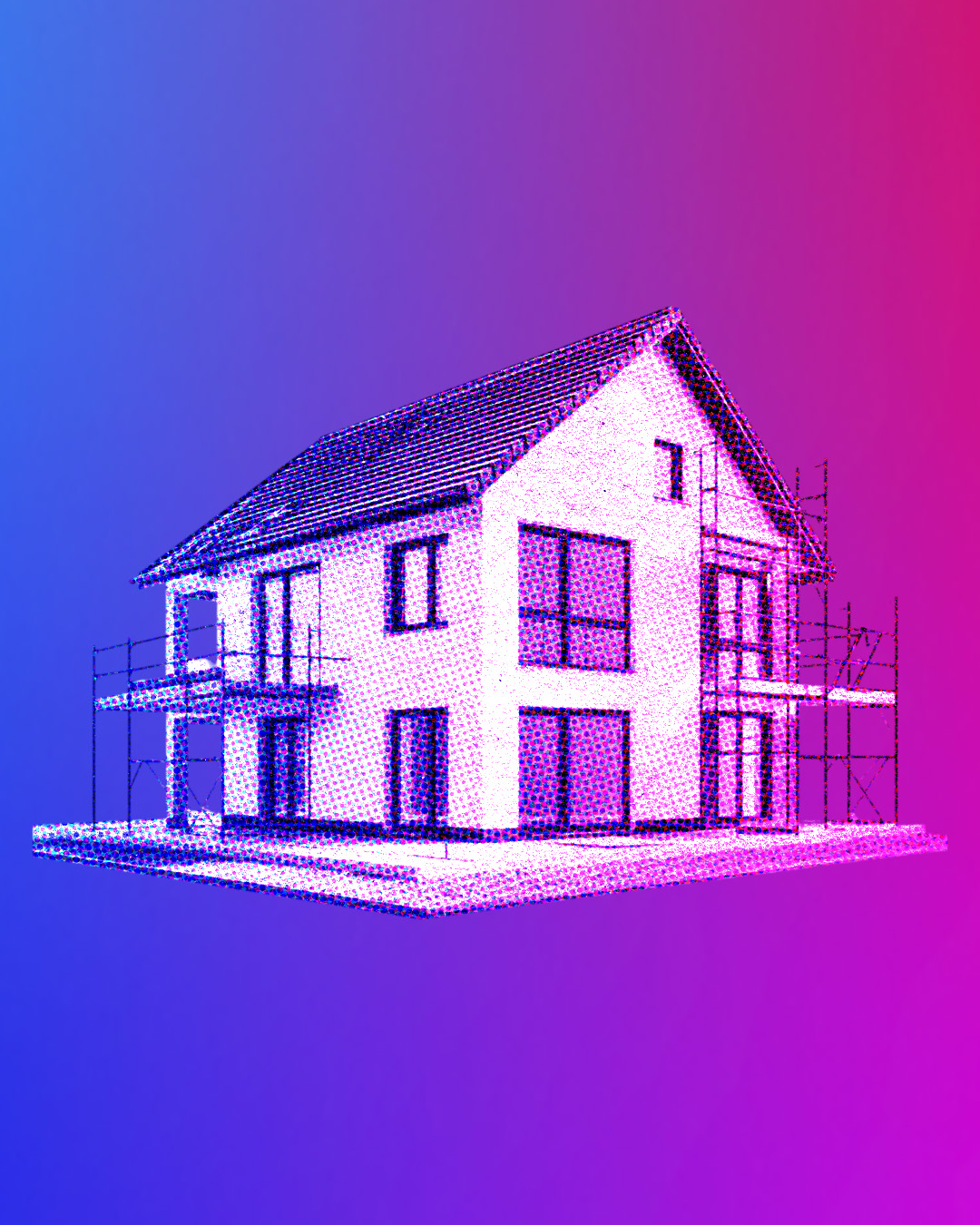 House under construction with a halftone effect