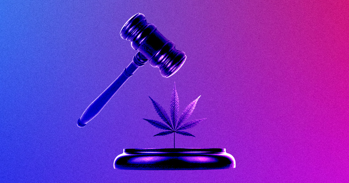 Gavel over hemp leaf, representing the regulation of hemp in America