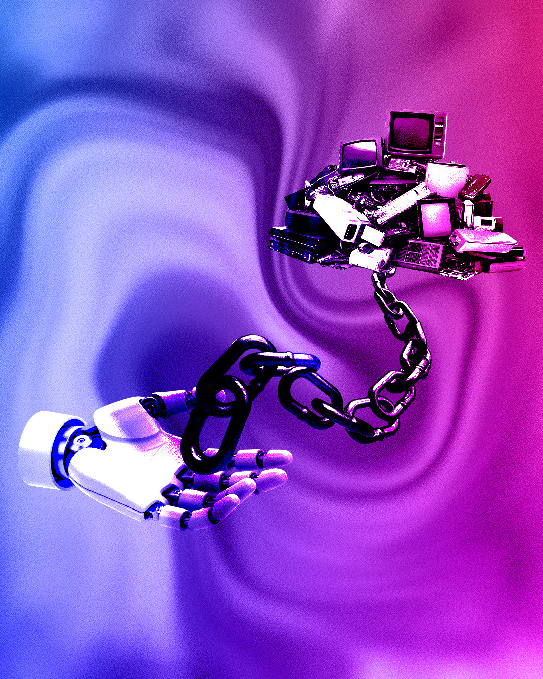 AI Modern Technology robot hand releasing the shackles of old outdated technology