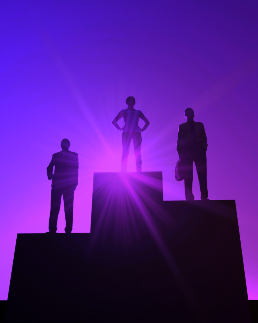 Three people on winner podium representing the two political parties plus independent voters as the winners