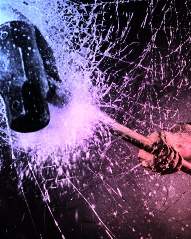 glass shattering with hammer