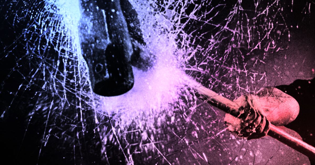 glass shattering with hammer