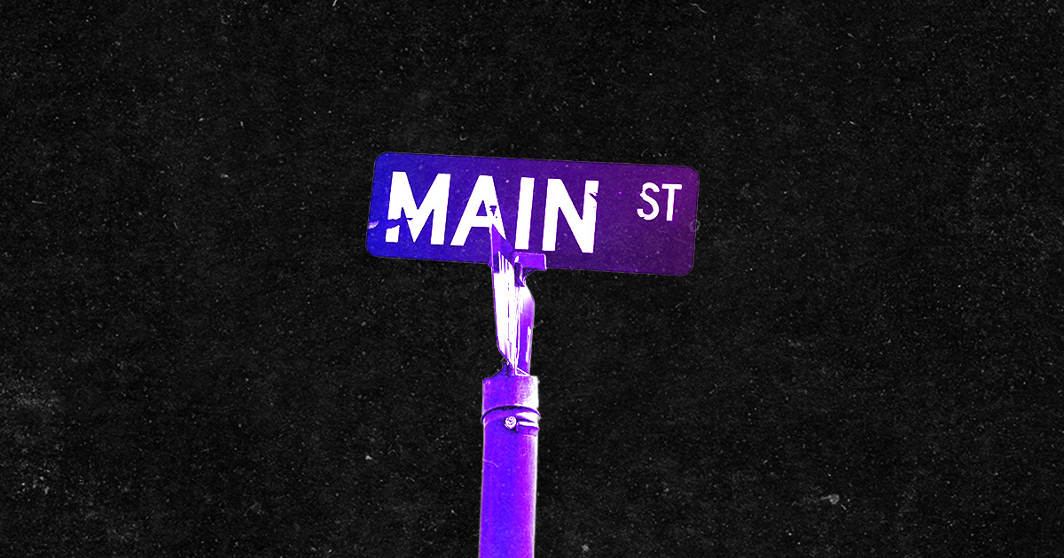 Main Street street sign with a purple gradient, representing the Independent Center