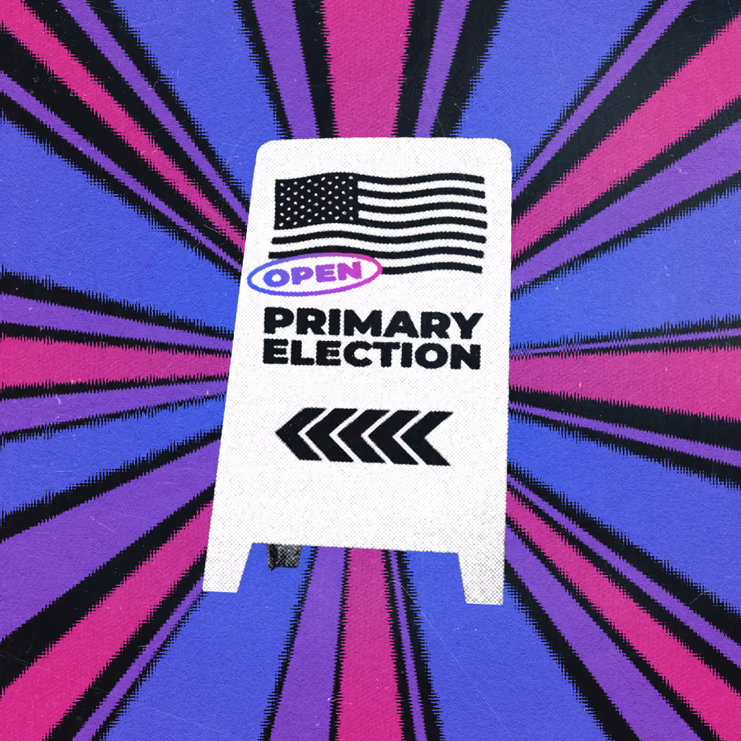 Open Primary Election sign with an artistic filter surrounded by a starburst design